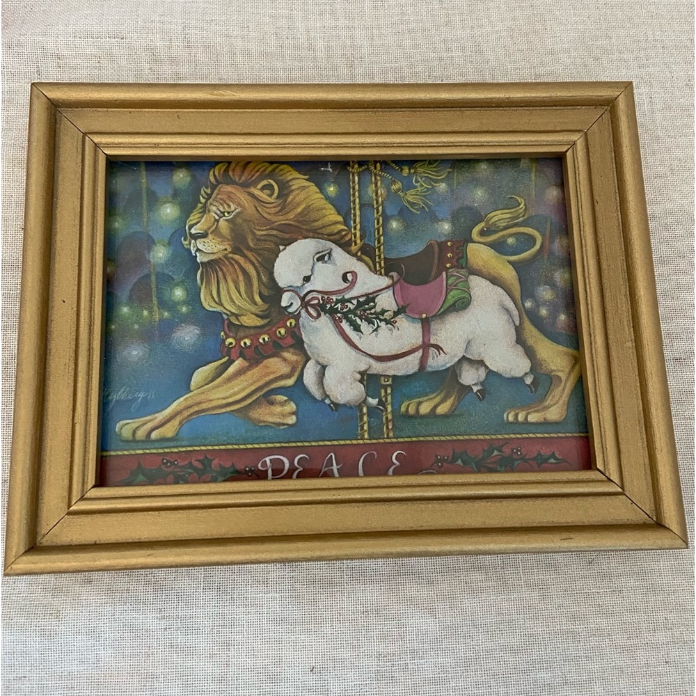 Caldor store vintage Print  PEACE  Lion Lamb Carousel Christmas Framed Print 80s